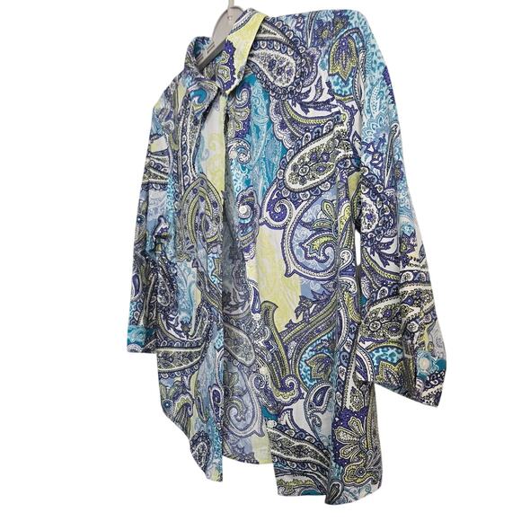 Chico’s Button-Up Blouse Size 1 Medium Paisley Print 100% Cotton Long Sleeve - Picture 4 of 7